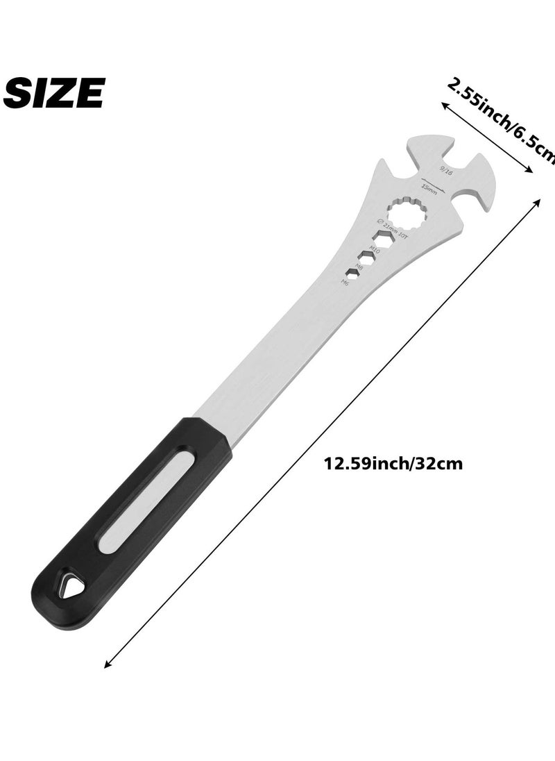 Bike Pedal Wrench, Bicycle Pedal Removal Tool with Extra Long Handle for Efficient Repair of Road and Mountain Bikes, Multi-use 15mm,9/16 Pedal Removal Tool and 10mm/8mm/6mm Hexagon Hole