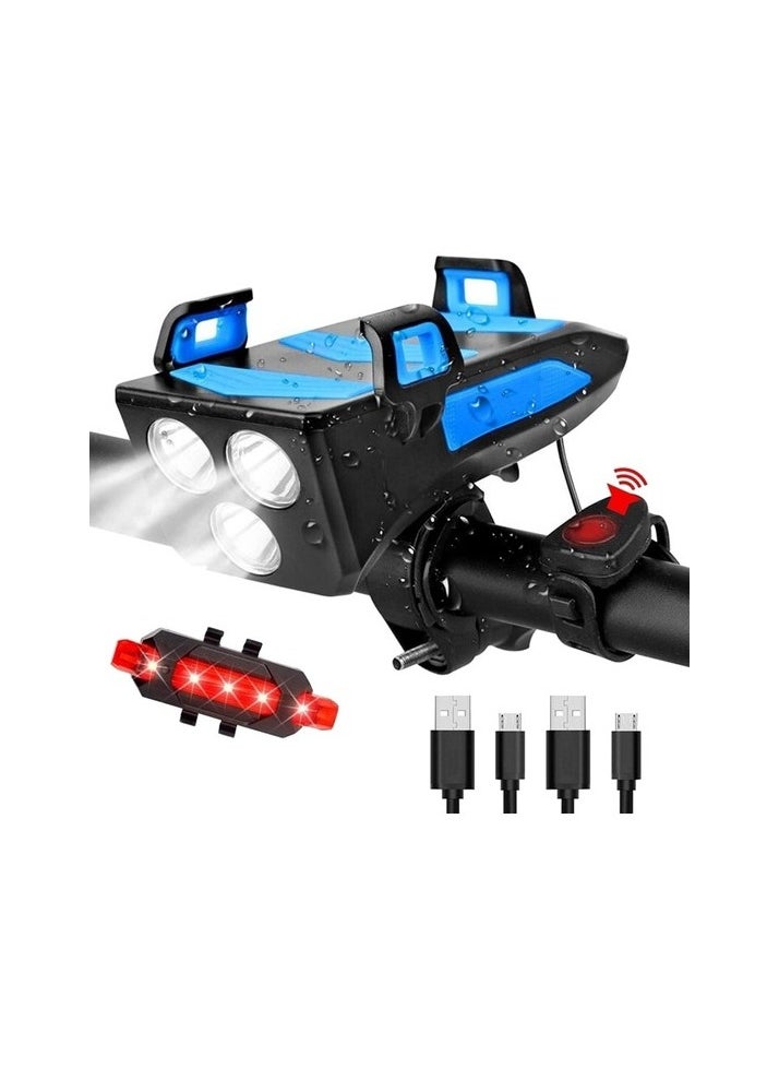 USB 4000mAh headlight, front light and speaker, with mobile power blue Sizes:60 × 120 × 160mm Colour:Blue