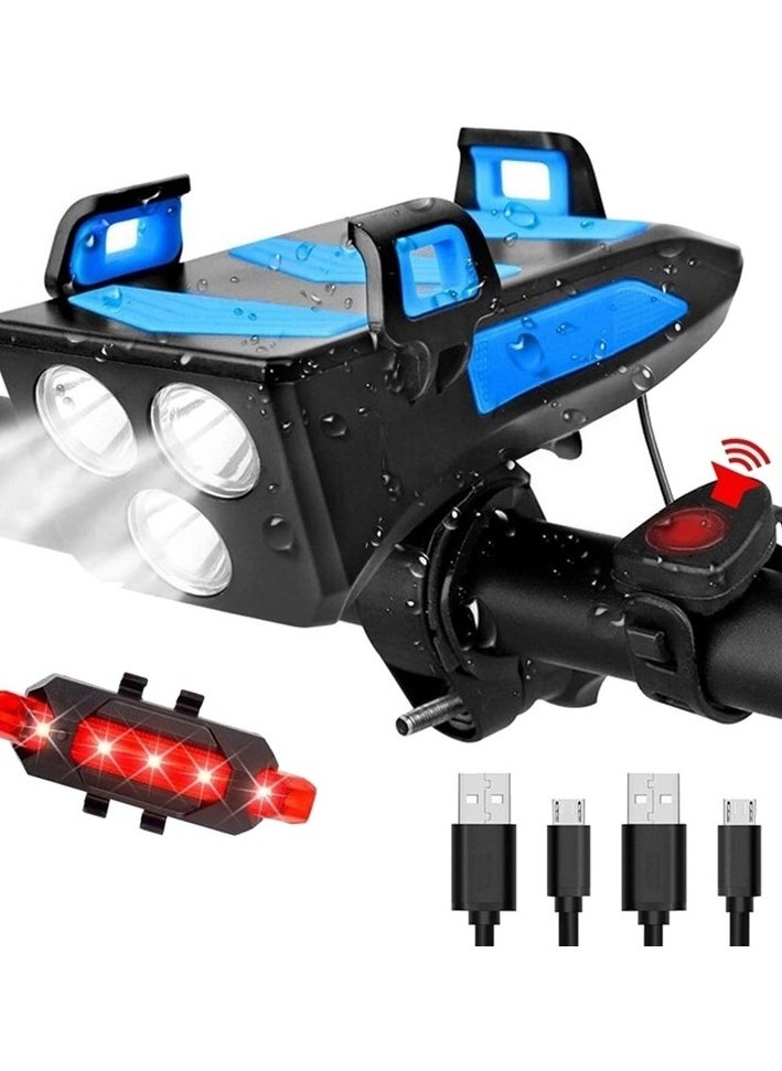 USB 4000mAh headlight, front light and speaker, with mobile power blue Sizes:60 × 120 × 160mm Colour:Blue