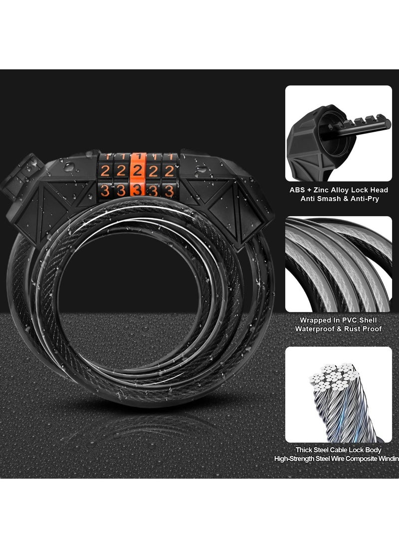 5 Digit Bike Cable Lock 120CM, High-Security Combination Cable Lock for Bikes and Outdoor Equipment with Mounting Bracket