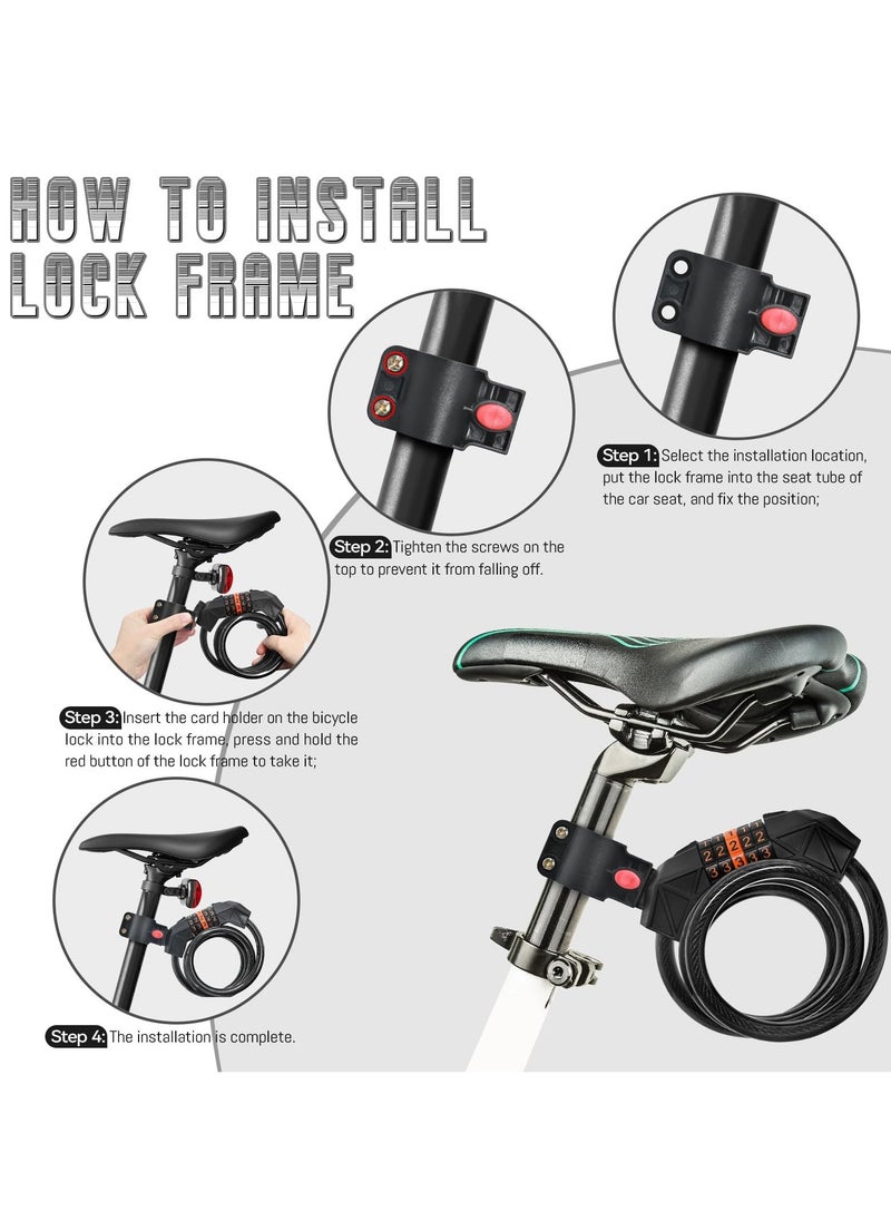 5 Digit Bike Cable Lock 120CM, High-Security Combination Cable Lock for Bikes and Outdoor Equipment with Mounting Bracket