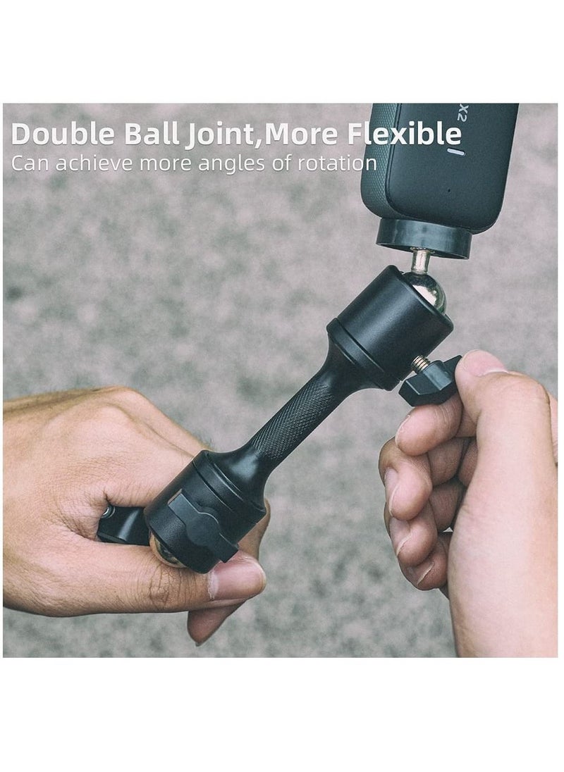 Double Ball Joint Rotating Motorcycle Bracket, suitable for Insta360 one X2 Accessories GoPro DJI Action Camera Fixed GoPro Hero 10 9 8 7 6 5/SJCAM/Campark/Crosstour/DJI Osmo Action 2 Camera,  Black