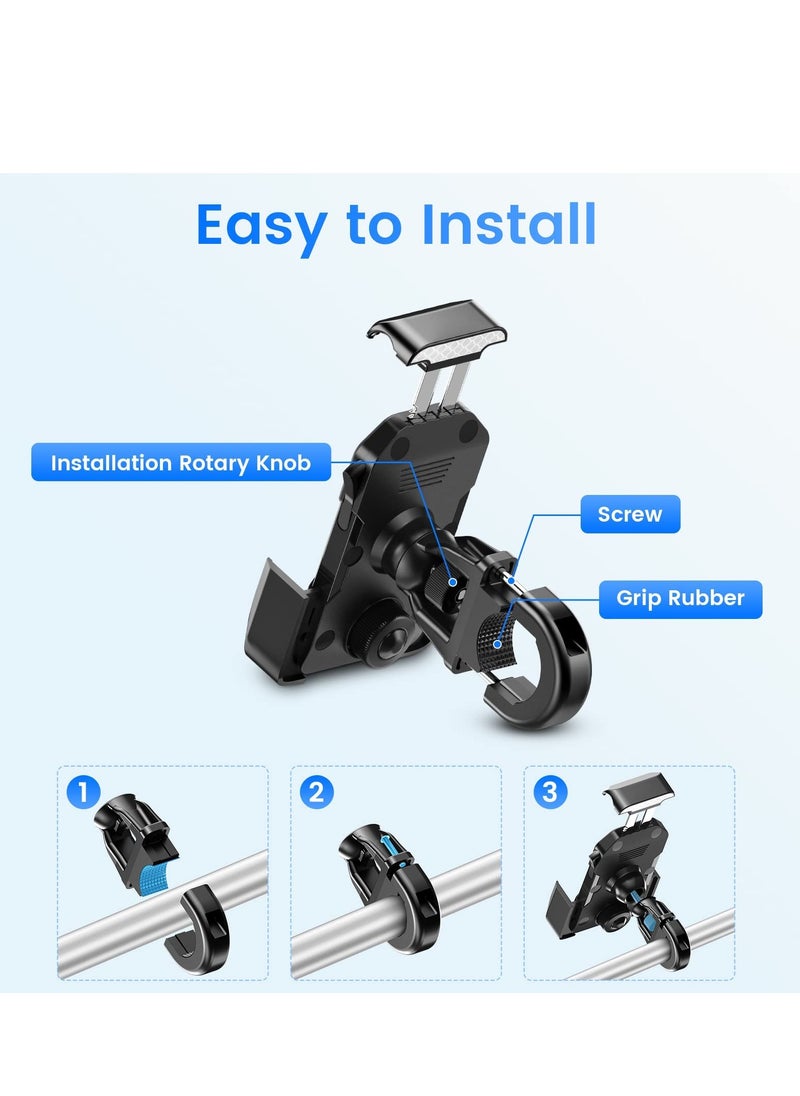 Bike Motorcycle Phone Mount Holder, for ATV/Bicycle/Stroller/Scooter with Security Lock, Non-Slip Anti-Shake Handlebar Clamp, Fit iPhone 13 Pro Max / 12 Pro Max / 11 / Cellphone 4.5 in-7in