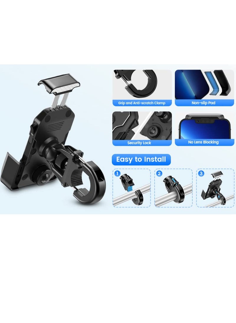 Bike Motorcycle Phone Mount Holder, for ATV/Bicycle/Stroller/Scooter with Security Lock, Non-Slip Anti-Shake Handlebar Clamp, Fit iPhone 13 Pro Max / 12 Pro Max / 11 / Cellphone 4.5 in-7in