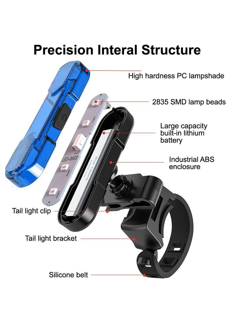 LED Bike Tail Light 2 Pack USB Rechargeable Bright Bicycle Rear Cycling Safety Flashlight with 4 Light Modes 360 Degree Rotatable Watterproof Shockproof Easy to Install  Red & Bule