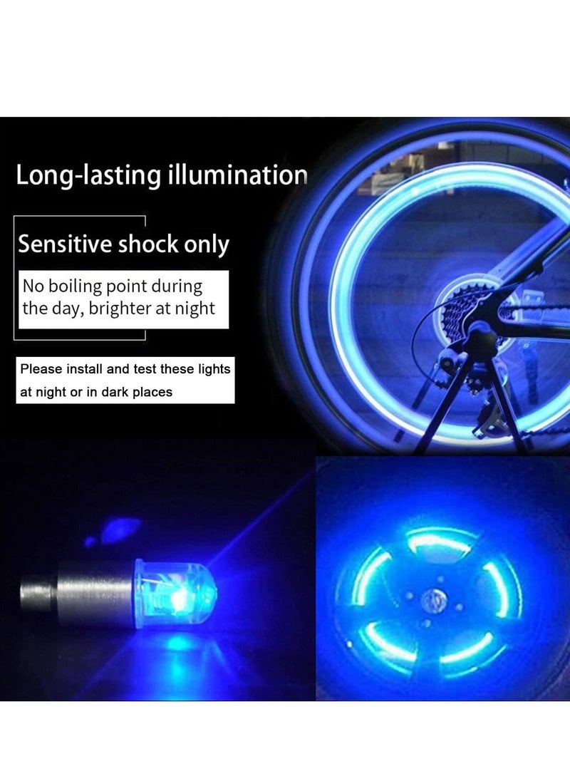 Bicycle Wheel Light, Blue LED Tire Valve Stem Neon Light Bulb Waterproof Tire Light Valve Light Spoke Flash for Cars, Motorcycles, Bicycles and Other Valve Cover Accessories (4 Pieces)