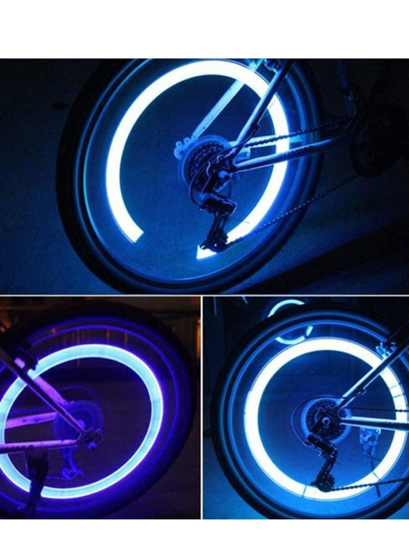 Bicycle Wheel Light, Blue LED Tire Valve Stem Neon Light Bulb Waterproof Tire Light Valve Light Spoke Flash for Cars, Motorcycles, Bicycles and Other Valve Cover Accessories (4 Pieces)