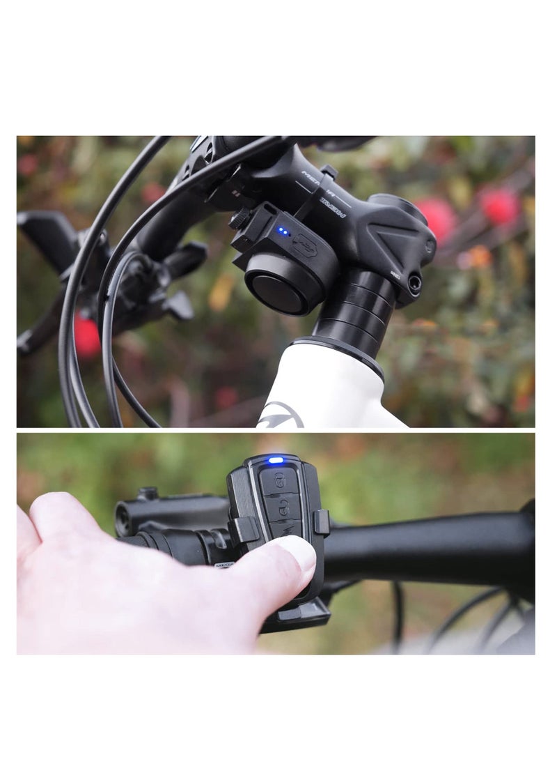 Bike Horn, 115dB Loud Bicycle Anti-Theft Horn, IPX5 Bicycle Alarm Bell, with 5 Sound Modes 3 Vibration Sensitivity Adjustment 3 Volume Adjustment, Rechargeable Battery, IPX5 Waterproof