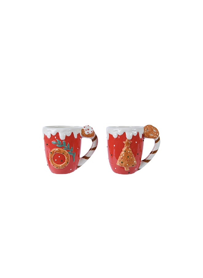 Decoris Mug Dolomite Shiny Tree Patten with Pretzel Ear Assorted 1 Piece for christmas.