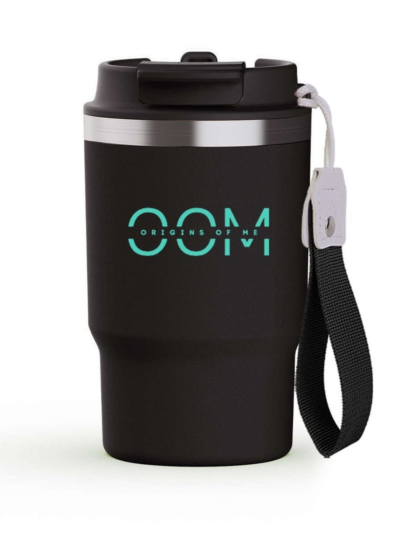 OOM 475ml /16oz Black Travel Coffee Mug, Double Walled Stainless Steel Vacuum Tumbler with Multifunctional Lid-Spout & Straw Option, Leak Proof, Thermos, 8Hr Hot &12Hr Cold