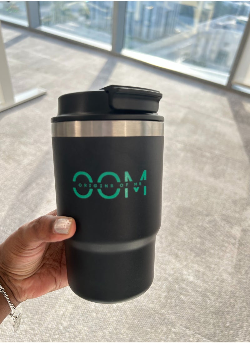 OOM 475ml /16oz Black Travel Coffee Mug, Double Walled Stainless Steel Vacuum Tumbler with Multifunctional Lid-Spout & Straw Option, Leak Proof, Thermos, 8Hr Hot &12Hr Cold