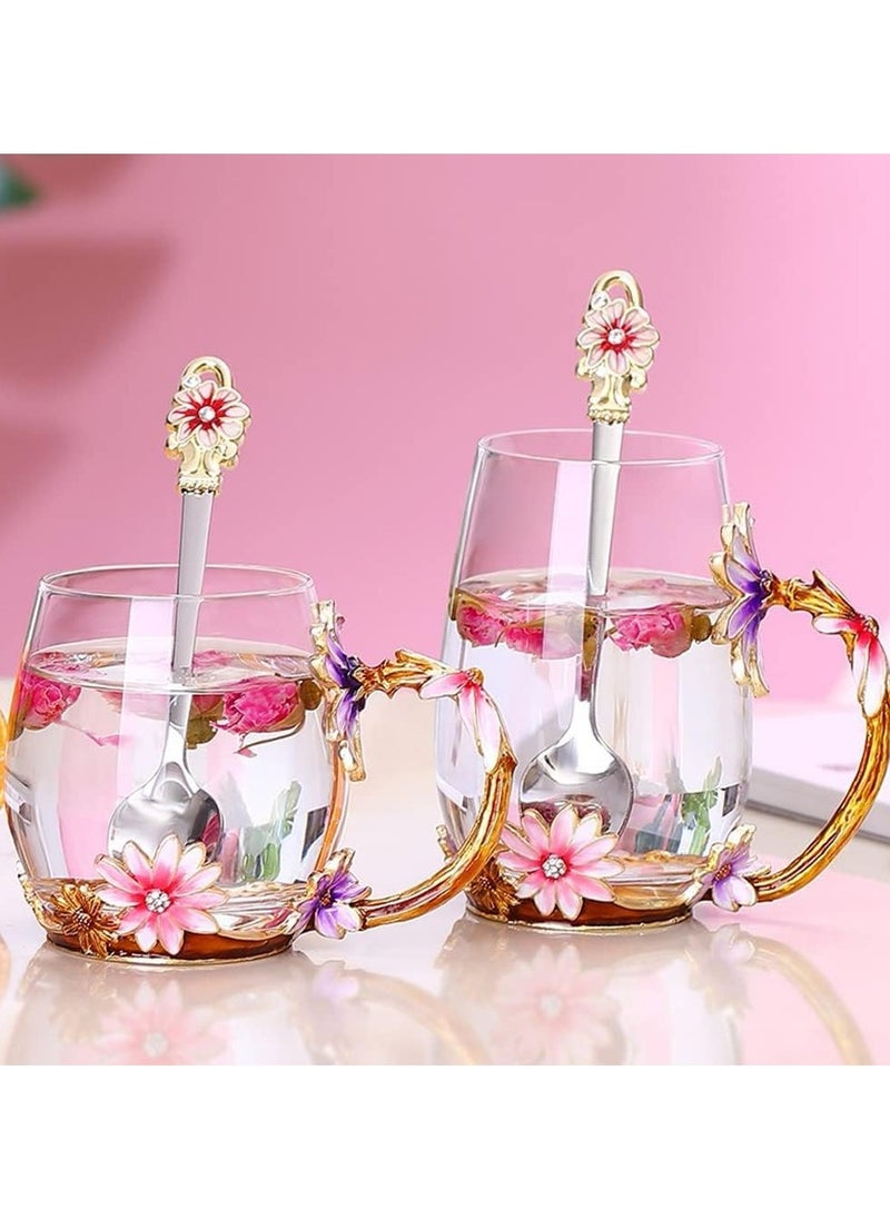 Beautiful Daisy Flower Glass Mug – Elegant Teacup and Coffee Mug, Perfect Gift for Women