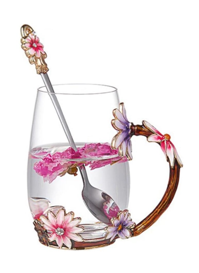 Beautiful Daisy Flower Glass Mug – Elegant Teacup and Coffee Mug, Perfect Gift for Women