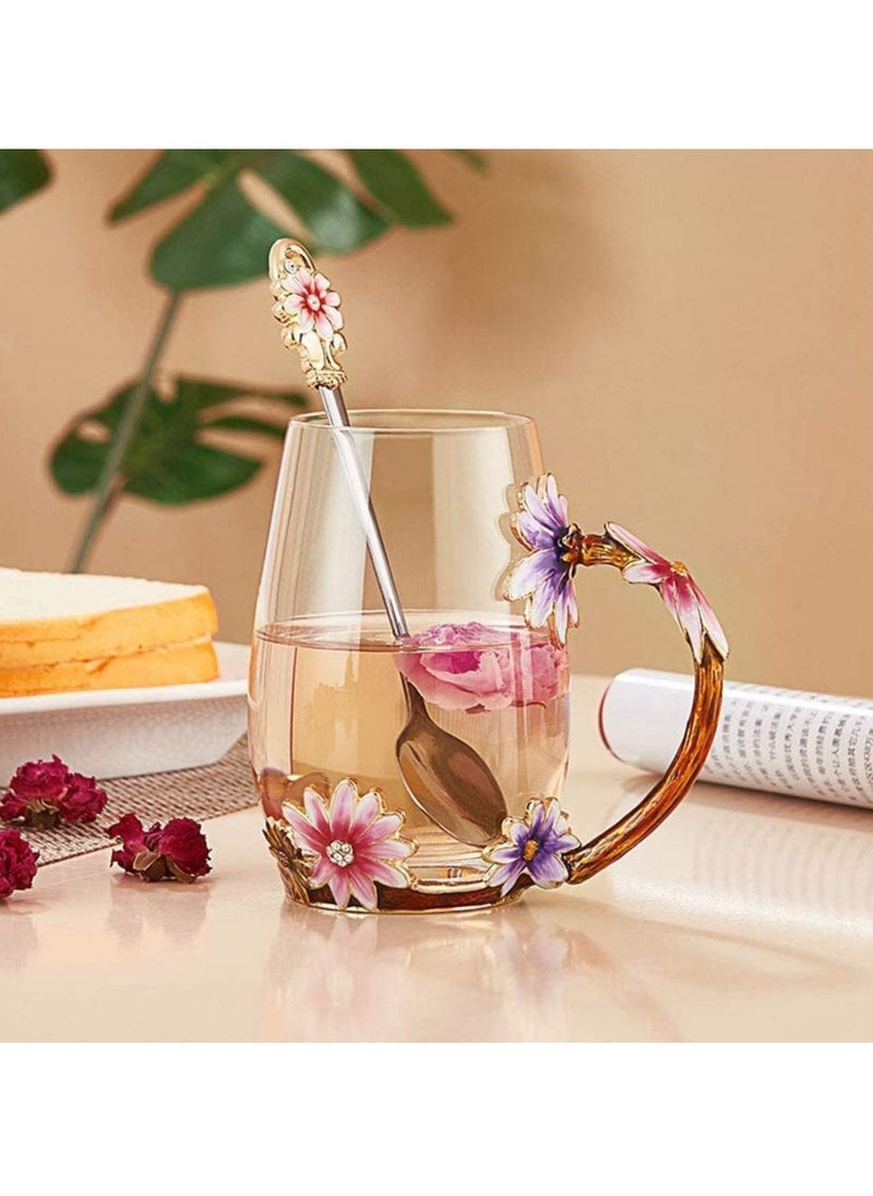 Beautiful Daisy Flower Glass Mug – Elegant Teacup and Coffee Mug, Perfect Gift for Women