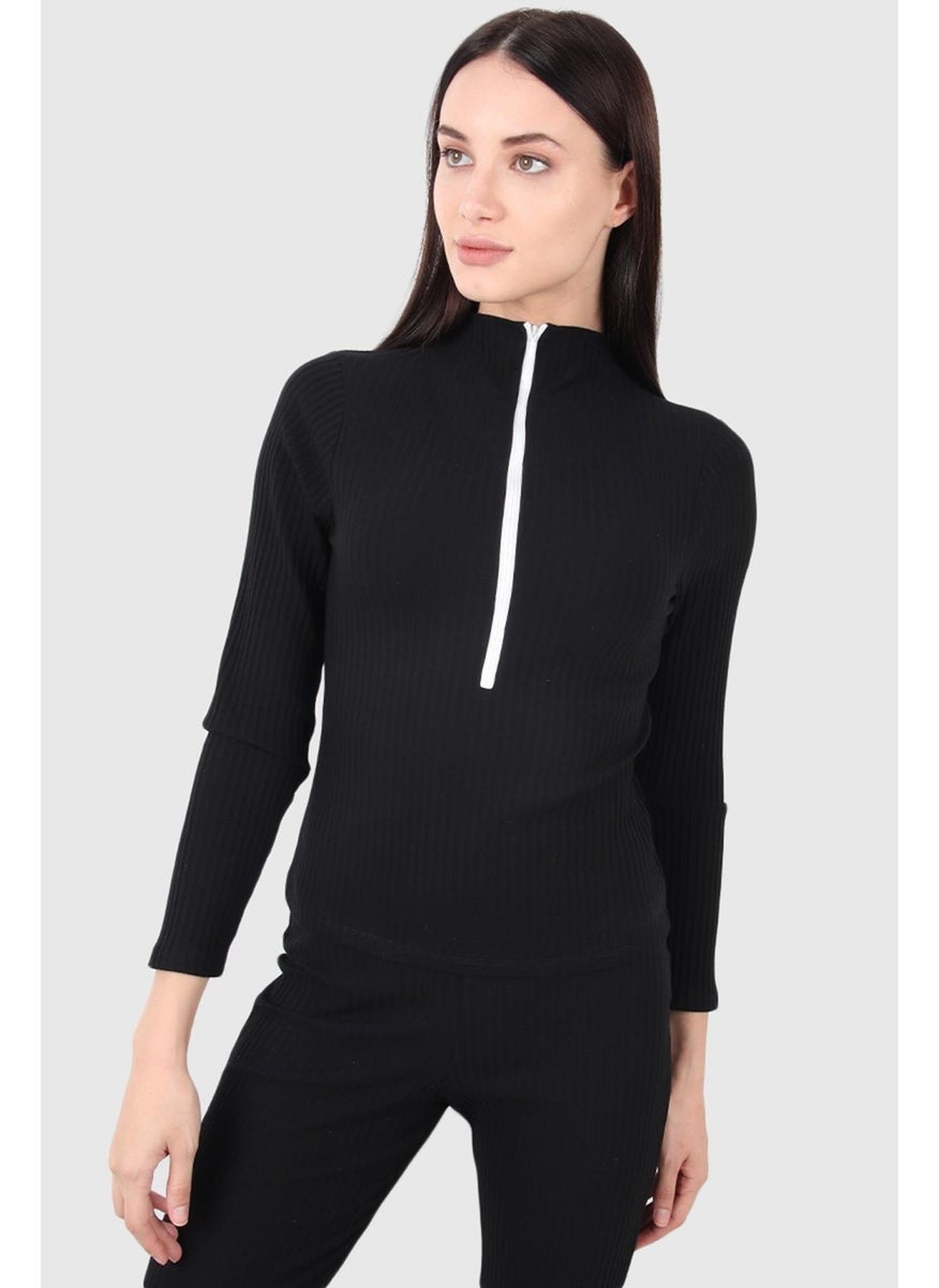 Zipper Detail Turtleneck Sweatshirt (B20-166501)