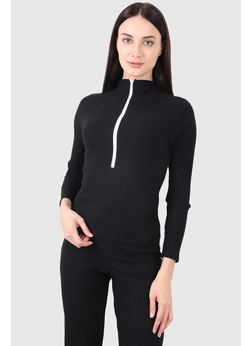 Zipper Detail Turtleneck Sweatshirt (B20-166501)