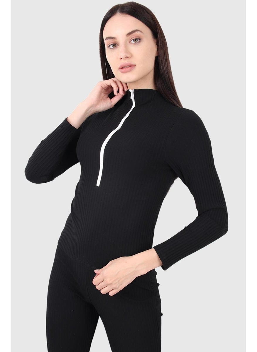 Zipper Detail Turtleneck Sweatshirt (B20-166501)