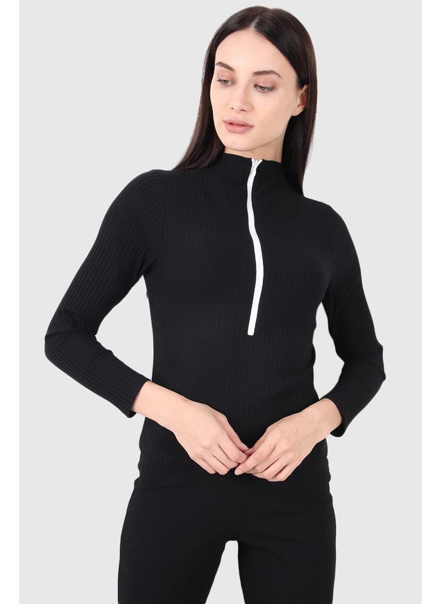 Zipper Detail Turtleneck Sweatshirt (B20-166501)