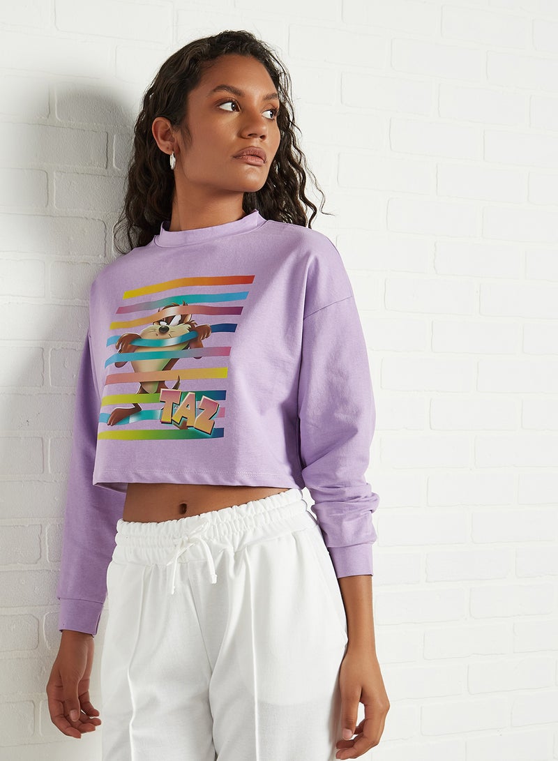 Graphic Print Cropped Sweatshirt Lila