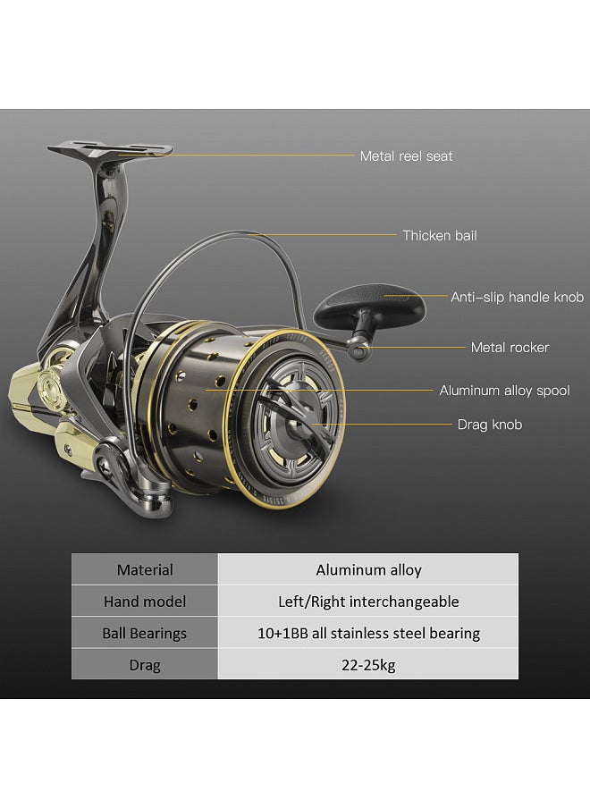 10+1BB Spinning Fishing Reel, Aluminum Alloy 4.7:1 Carp Spinning Fishing Reel, Stainless Steel Bearings Saltwater Fishing Reel