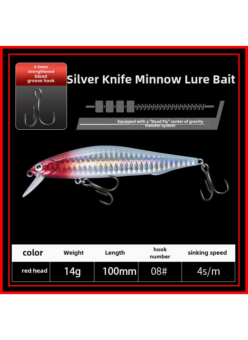 All-Depth Long-Cast Minnow Lures for Fresh Saltwater FishingRed head 14G 100mm Red head 14G 100mm