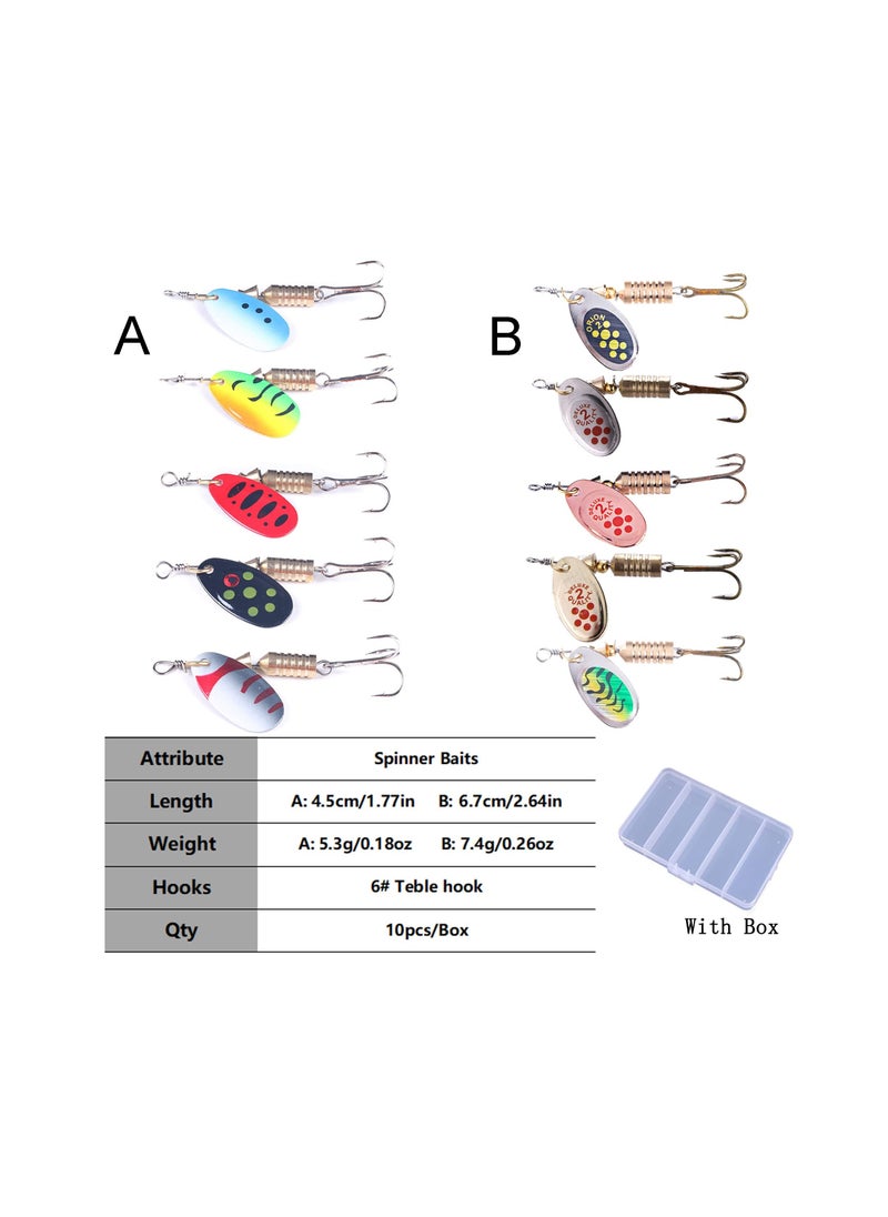 Trout Lures Spinner Baits Fishing Lures Kit for Bass Trout Spinners Lure with Tackle Box Spinnerbait for Freshwater Saltwater,Hard Metal Fishing Kit, 10pcs,Improve The Efficiency of Fishing