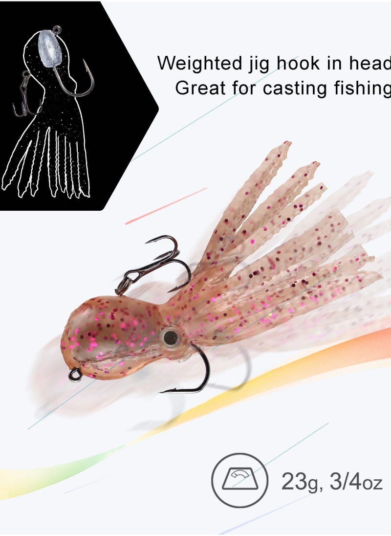 Fishing Lure Set, 5 Pcs Saltwater Fishing Lures Tackle, Octopus Soft Fishing Lure with Skirt Tail, Lingcod Rockfish Jigs for Saltwater Ocean Fishing