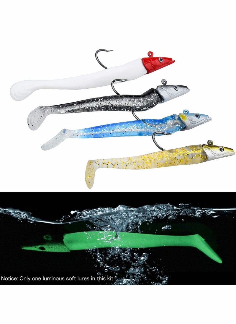 5 Pcs Soft Fishing Lures Jig Head Kit 11 CM 9 g Drop Shot Lure Single Hook Eyes Imitation Bait Fish with T Tail for pike fishing, High Fishing Power - Fishing Accessories