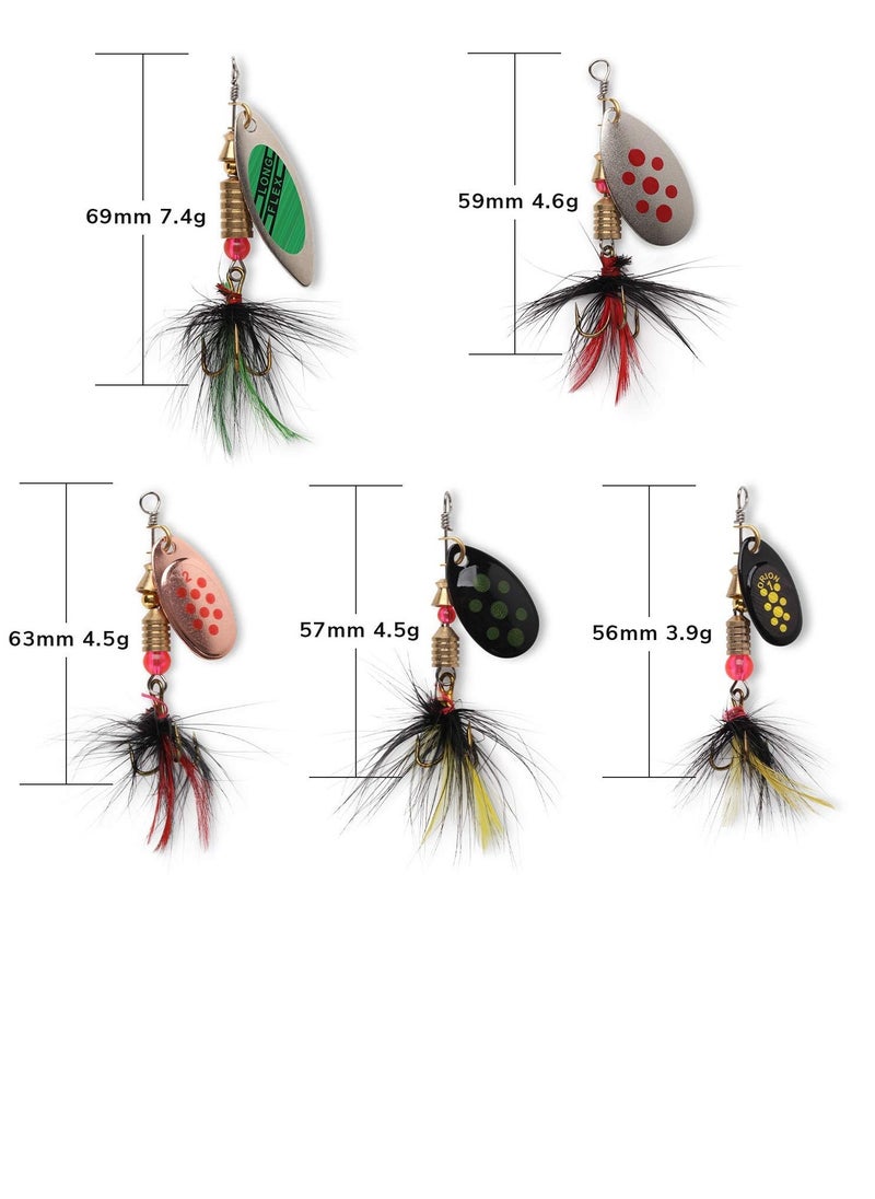 Fishing Lure Spinnerbait, 10 Pcs Bass Trout Salmon Hard Metal Spinner Baits Kit with Tackle Boxes, Portable Spinner Baits for Saltwater Freshwater Bass Trout Salmon Crappies Perch Fishing