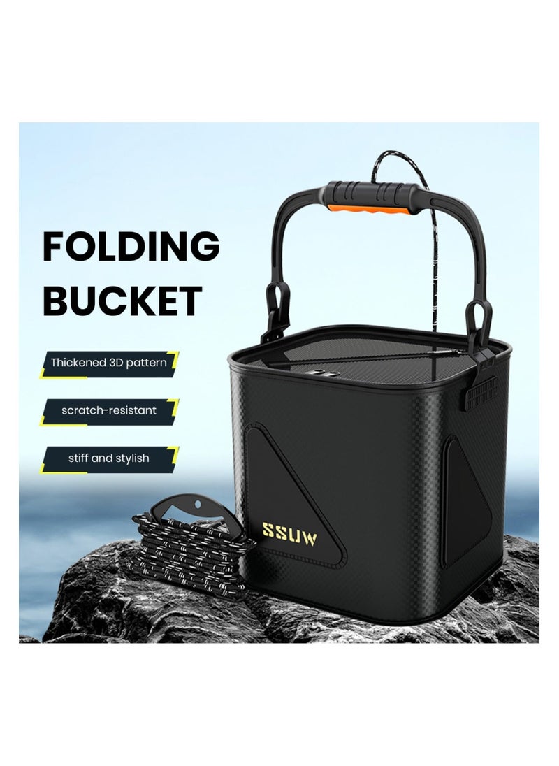 Portable Fish Container, Waterproof Fishing Bucket11L, Foldable Handle Double Zipper Mesh Cover Eva Leak-Proof Collapsible Water Storage Pail for Camping Fishing Travelling Outdoor