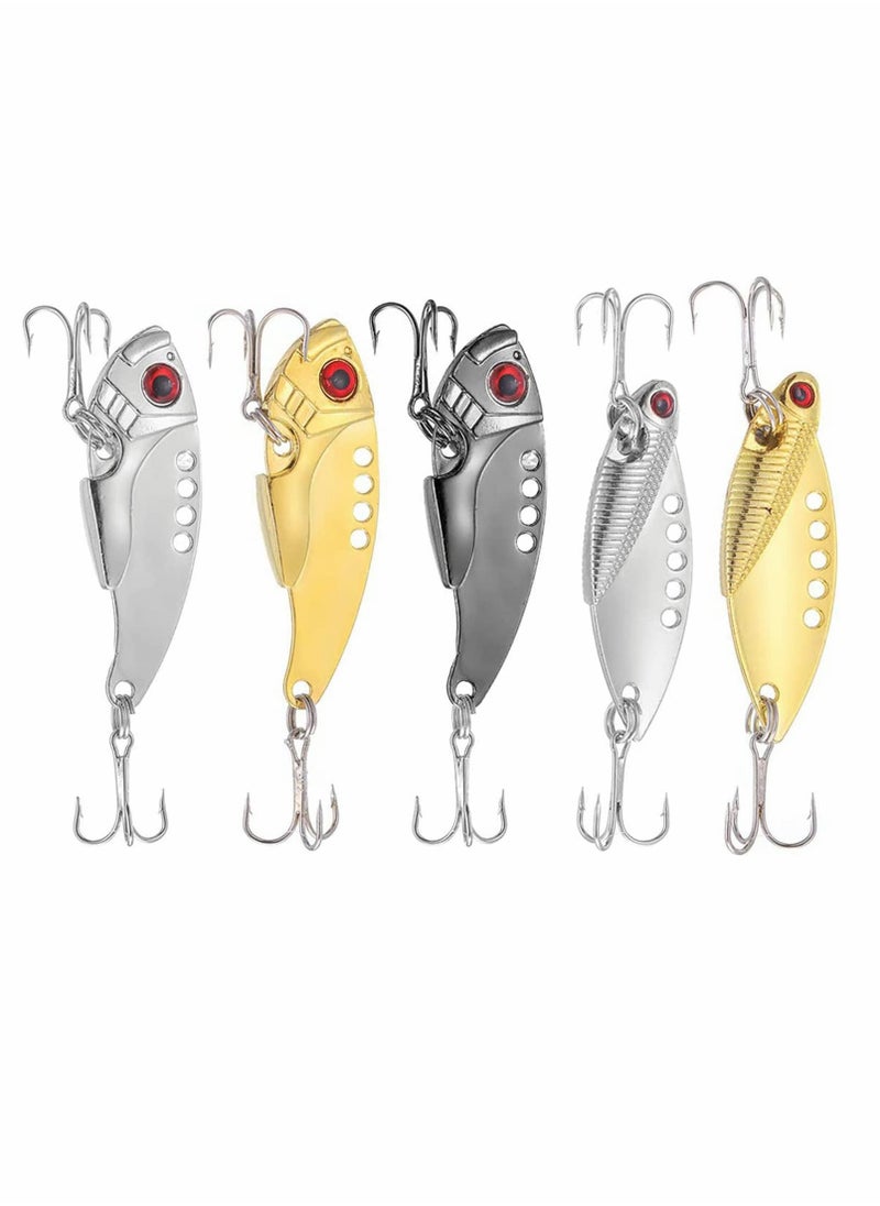 Fishing Lure Set, 5 Pcs Hard Fishing Lures, Metal Fishing Spoons with High Carbon Steel Hook