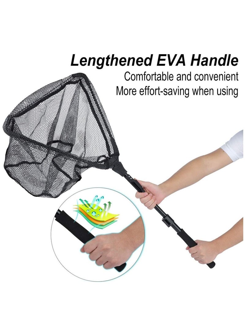 Fishing Net Folding Landing Net, Collapsible Telescopic Aluminum Pole Handle, Durable Nylon Mesh with Coating, Safe Fish Catching or Releasing, Portable Fishing Accessory