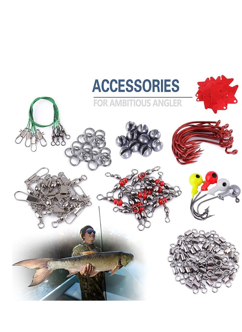 Fishing Accessories Kit, Fishing Tackle Kit with Tackle Box Including Fishing Weights Sinkers, Jig Hooks, Beads, Swivel Snap, Bobbers Float, Saltwater Freshwater Fishing Gear