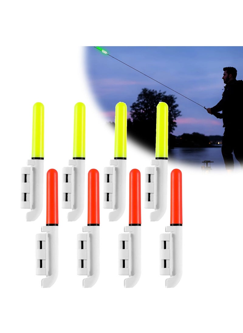 Fishing Glow Sticks LED Fishing Pole Light, 8Pieces LED Glow Sticks for Fishing Night Fishing Rod Lights Tip LED, Waterproof Glow in The Dark Fishing Pole for Sea Fishing Tackle Rod (Yellow, Red)