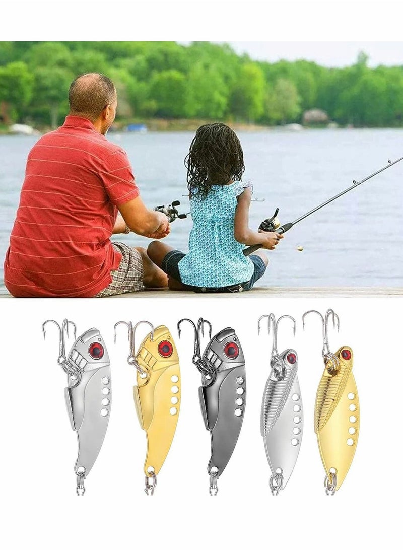 Fishing Lure Set, 5 Pcs Hard Fishing Lures, Metal Fishing Spoons with High Carbon Steel Hook