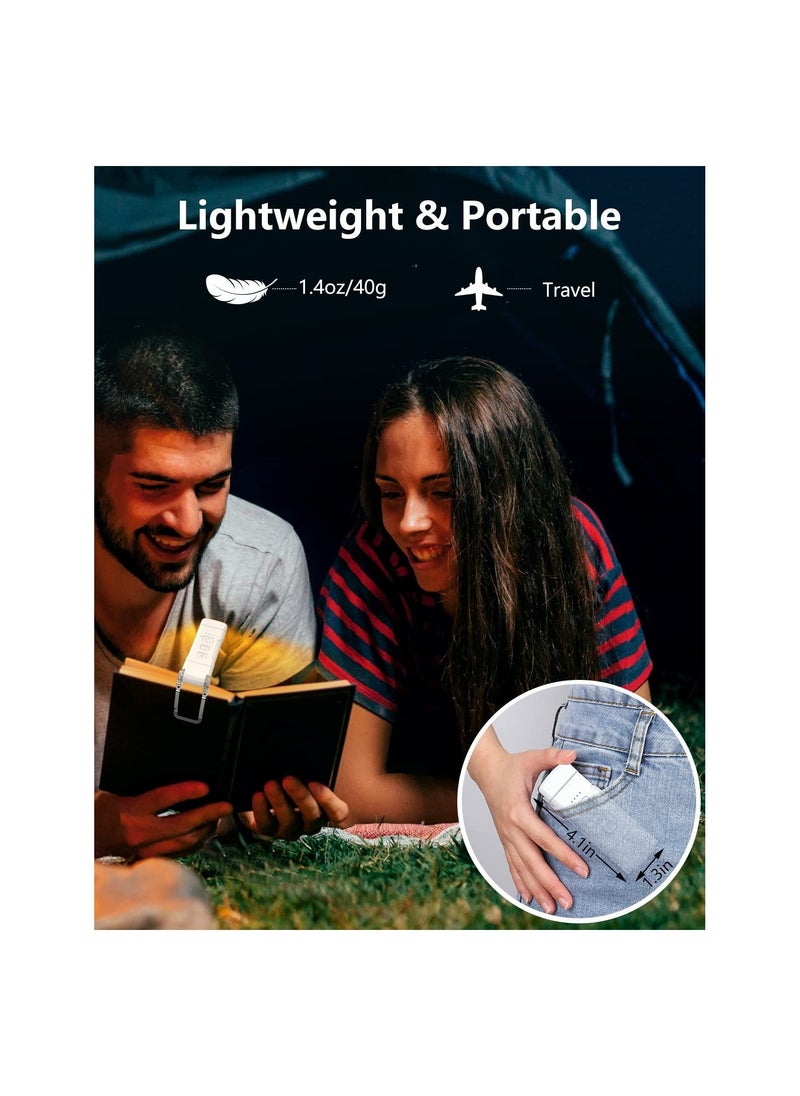 USB Rechargeable Book Light with Timer, Ultralight 1.4 oz Clip-on Bookmark, 3 Colors & 5 Brightness Levels, 500 mAh Battery for 80+ Hours, Ideal for Book Lovers (White)