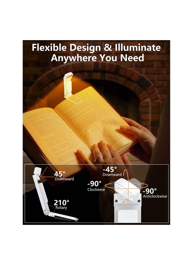 USB Rechargeable Book Light with Timer, Ultralight 1.4 oz Clip-on Bookmark, 3 Colors & 5 Brightness Levels, 500 mAh Battery for 80+ Hours, Ideal for Book Lovers (White)