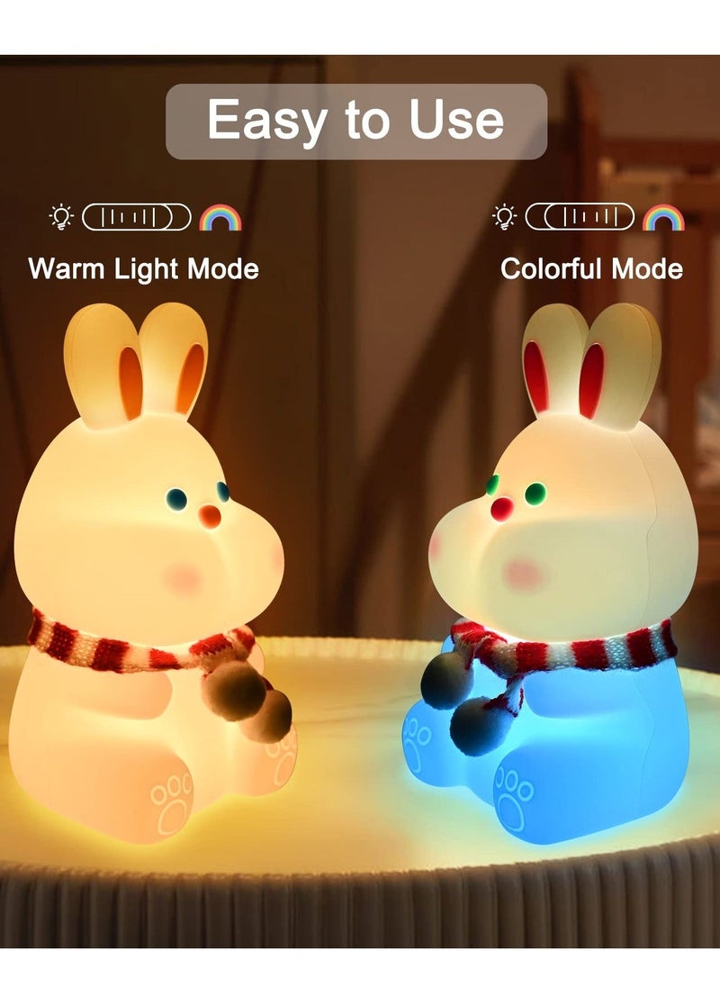 Bunny Kids Night Light, 7 Color Changing Tap Control Kawaii Lamp with Soft Silicone, Room Decor, USB Rechargeable, Cute Lamp Gifts for Baby, Children, Toddlers, Teen Girls