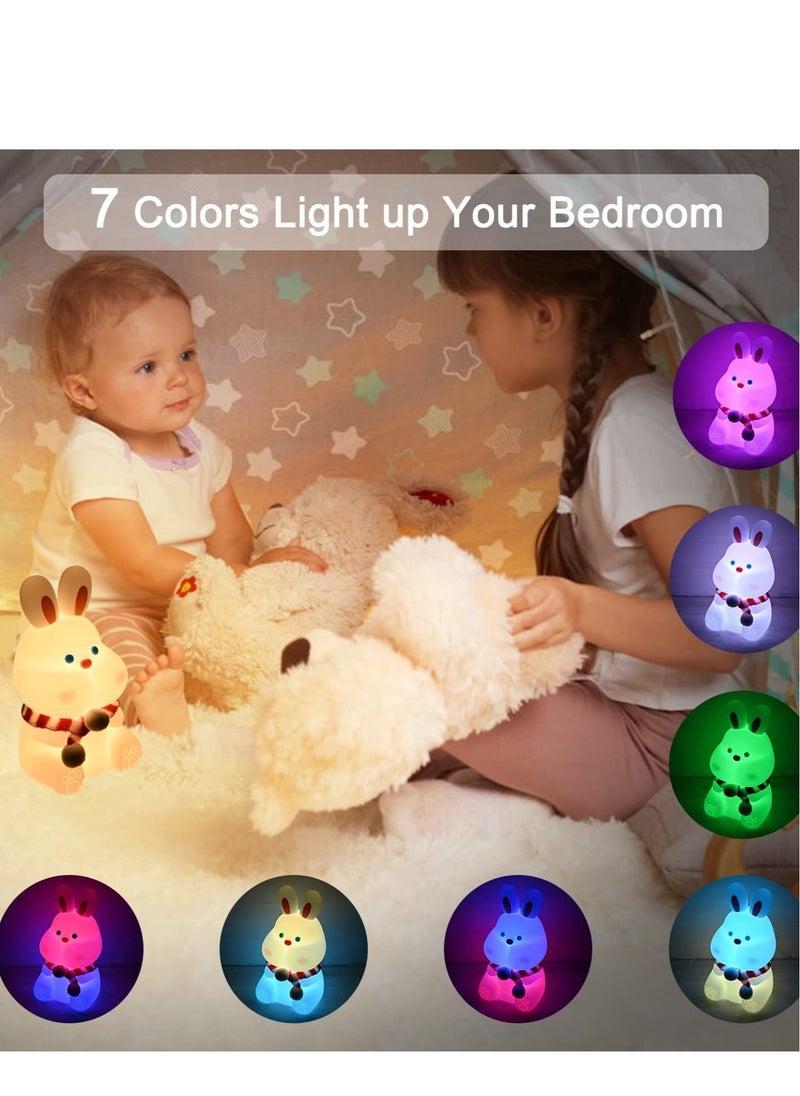 Bunny Kids Night Light, 7 Color Changing Tap Control Kawaii Lamp with Soft Silicone, Room Decor, USB Rechargeable, Cute Lamp Gifts for Baby, Children, Toddlers, Teen Girls