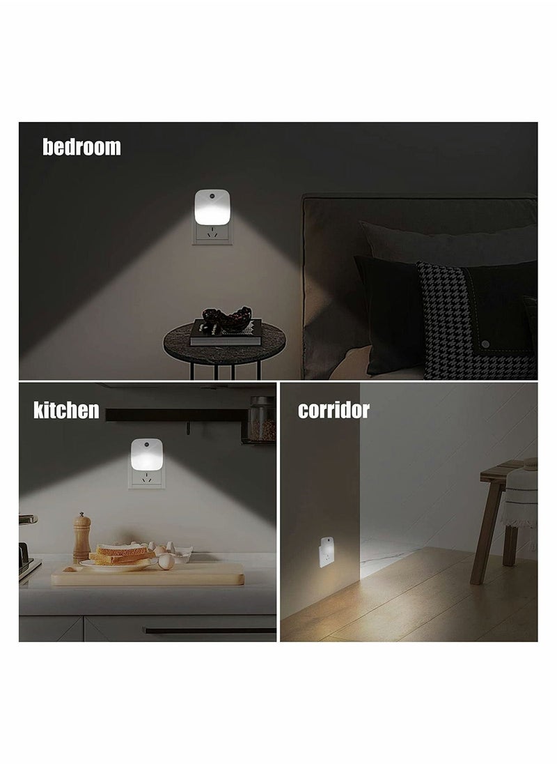 4 Pack Night Light Plug In Smart Light Automated On And Off Wall Light for Hallways Bedrooms Bathrooms Kitchens Stairs White Light Intelligent Induction Bedside Lamp Energy Saving Light Control