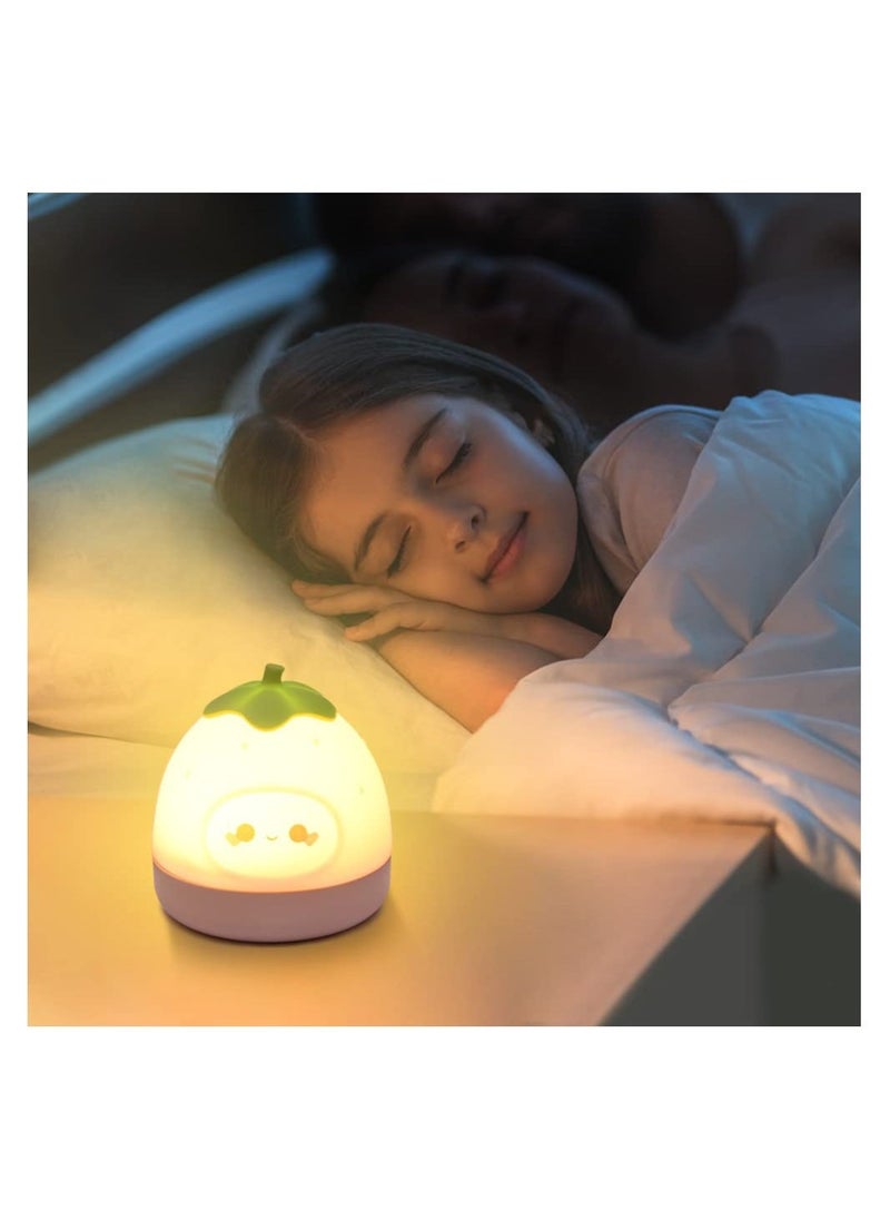 Strawberry Night Light for Kids Bedroom, Cute Silicone Lamp with Touch Sensor, Children's Bedside Lamp, Changing Color Night Light Mini Table Lamp for Kids Girl Room