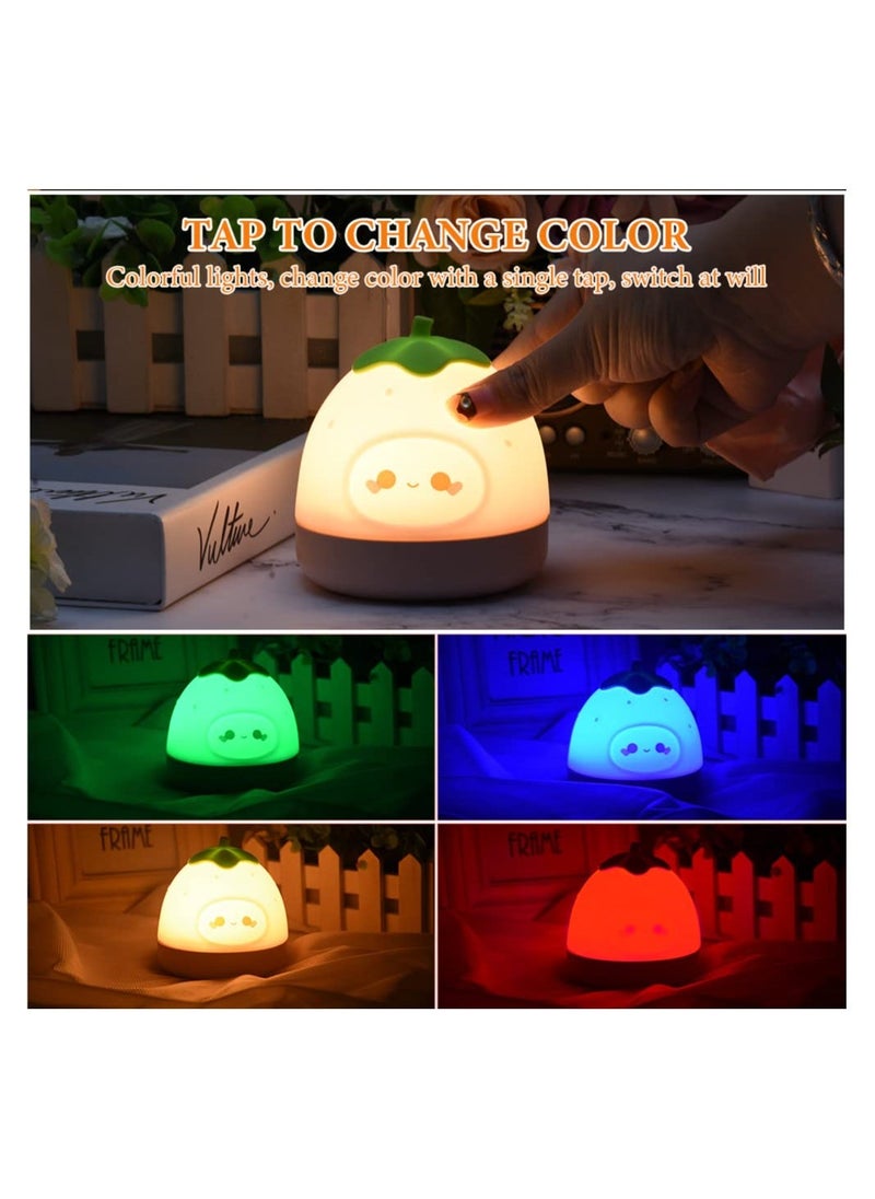 Strawberry Night Light for Kids Bedroom, Cute Silicone Lamp with Touch Sensor, Children's Bedside Lamp, Changing Color Night Light Mini Table Lamp for Kids Girl Room