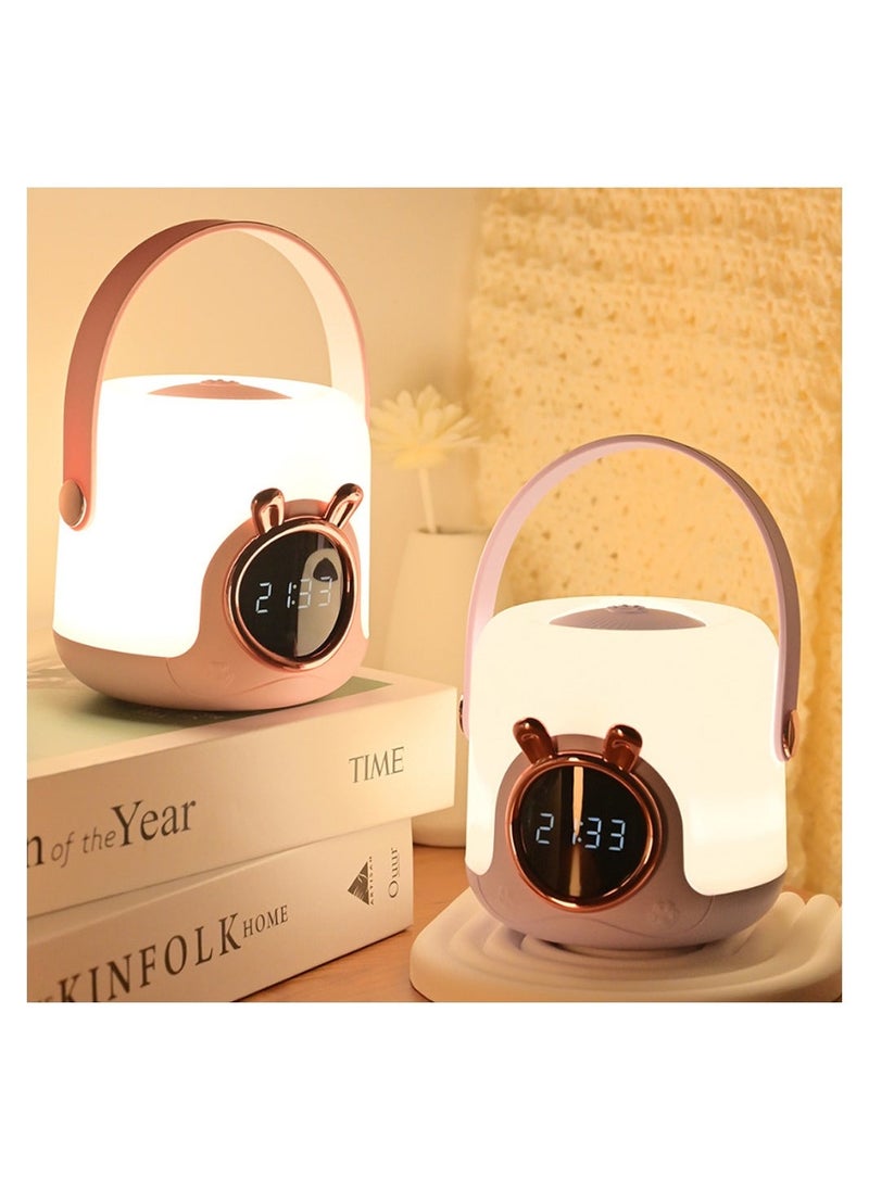 Portable Kids Night Light and Clock for Nursery and Camping Purple LED Lamp Ideal for Babies and Children Gifts