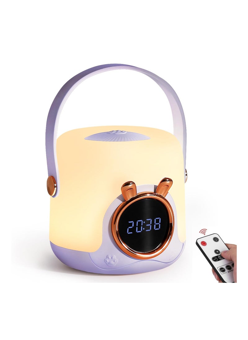 Portable Kids Night Light and Clock for Nursery and Camping Purple LED Lamp Ideal for Babies and Children Gifts