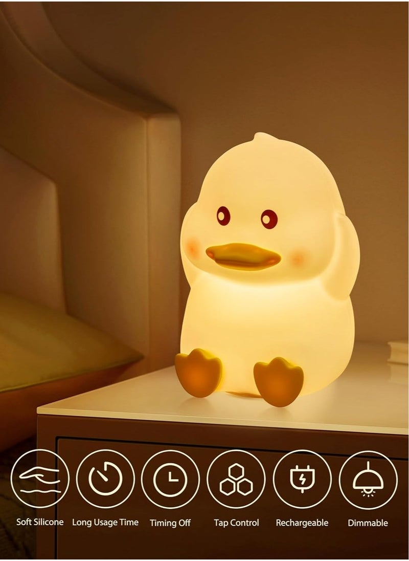 Duck Night Light for Kids, Cute Silicone Night Light, Dimmable Nursery Nightlight, with 2 Levels of Brightness, 7 Colors Rechargeable Bedside Touch Lamp, Squishy Duck Lamp, Portable Night Light