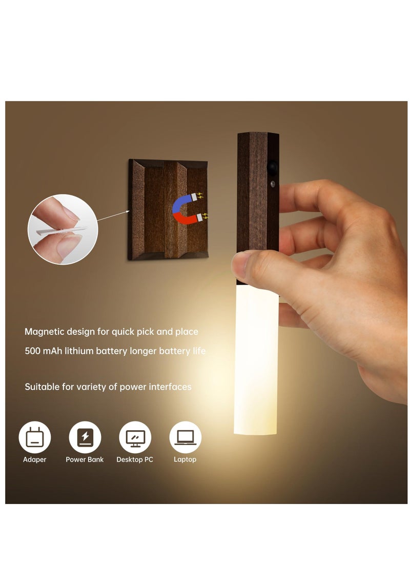 Motion Sensor Light Indoor, Stick on Motion Wall Light Wooden Wall Sconce Wooden LED Wall Sconce Indoor Rechargeable Wooden Wall Light for Hallway, Stair, Closet, Shelf, Bathroom, Kitchen