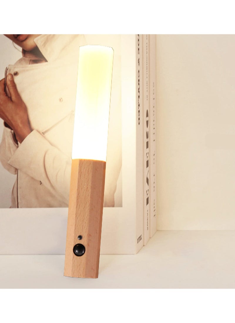 Motion Sensor Light Indoor, Stick on Motion Wall Light Wooden Wall Sconce Wooden LED Wall Sconce Indoor Rechargeable Wooden Wall Light for Hallway, Stair, Closet, Shelf, Bathroom, Kitchen