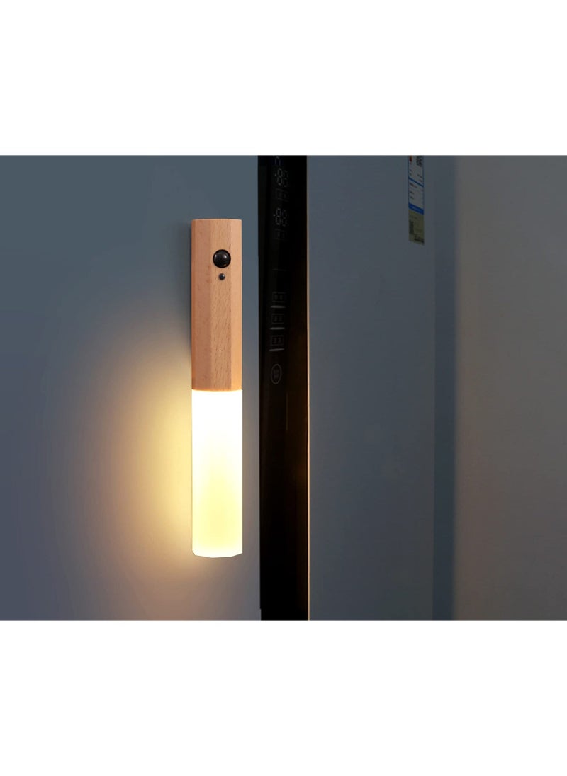 Motion Sensor Light Indoor, Stick on Motion Wall Light Wooden Wall Sconce Wooden LED Wall Sconce Indoor Rechargeable Wooden Wall Light for Hallway, Stair, Closet, Shelf, Bathroom, Kitchen