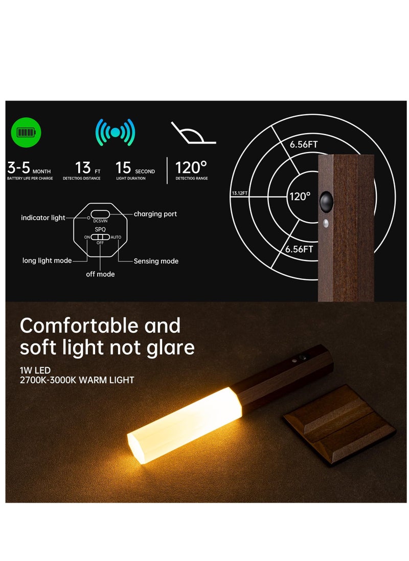 Motion Sensor Light Indoor, Stick on Motion Wall Light Wooden Wall Sconce Wooden LED Wall Sconce Indoor Rechargeable Wooden Wall Light for Hallway, Stair, Closet, Shelf, Bathroom, Kitchen