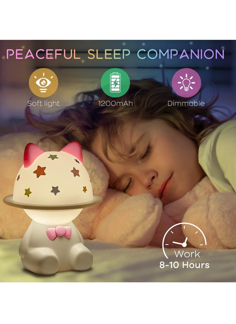 Night Light for Kids LED Cat Ambience Light Wireless Multicolor Fusion Brightness Adjustable Rechargeable Cat Lamp Press Control Kids Night Lights for Bedroom Gifts for Kids Baby Children